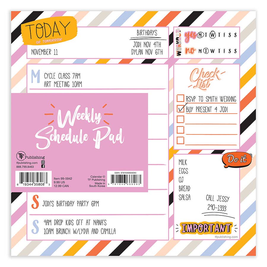 Super Stripe Weekly Square Schedule Pad (Open Dated)